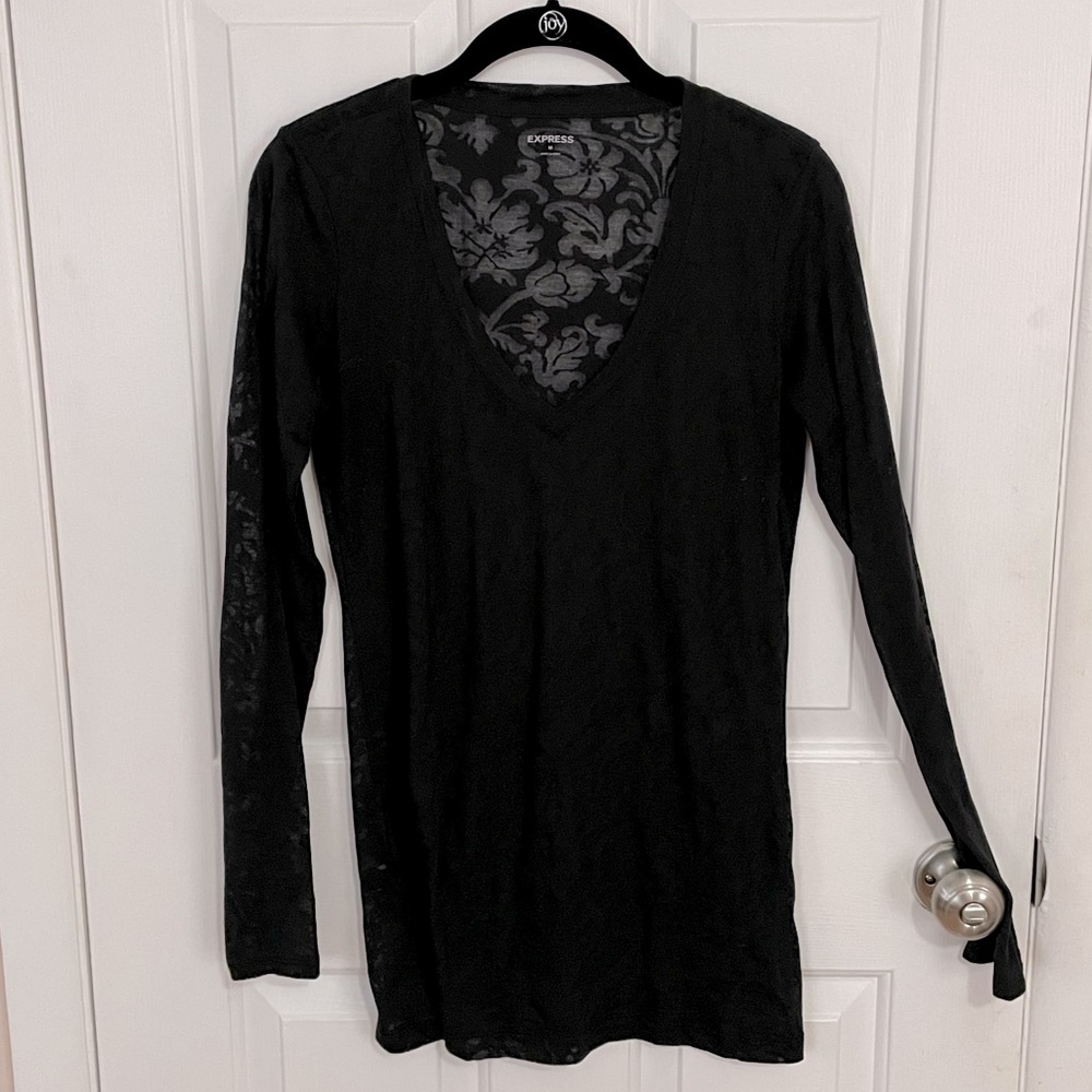 Black Floral Lace Sheer Long Sleeve Top